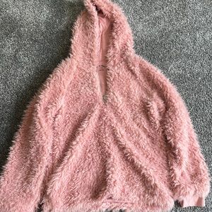 Pink fluffy sweater with good from art class, size L(10/12)